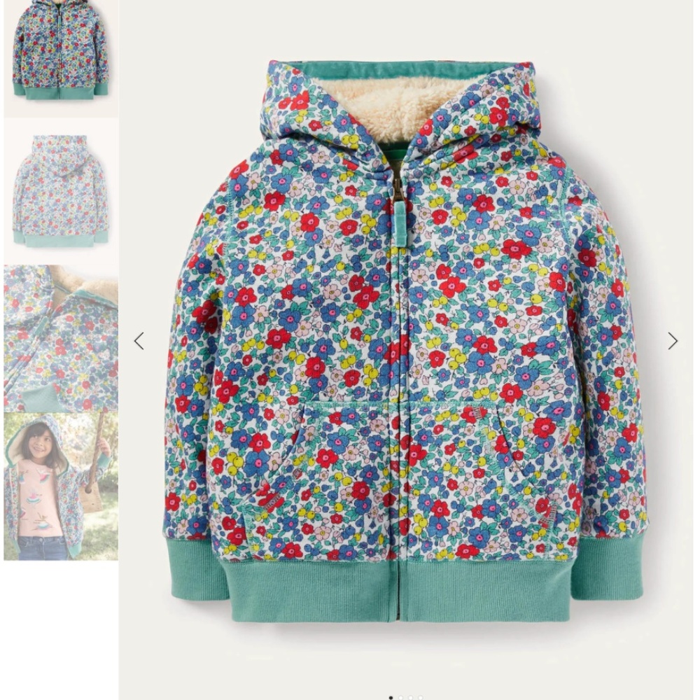 $60 EUC Mini Boden Sherpa Shaggy lined Hoodie sz 5-6 zip sweater fleece top
